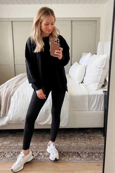 This Amazon sweater is one of my most-worn pieces in my closet! It comes in so many colors, so it’s perfect for every season. Dress it down with leggings and sneakers or wear it with jeans and sandals/heels for a night out! I’m wearing a medium for an oversized fit 

The leggings are my favorite from lulu! Size up one. I wear size 2.

Shoes: so comfortable!! I ordered my normal size 7.5