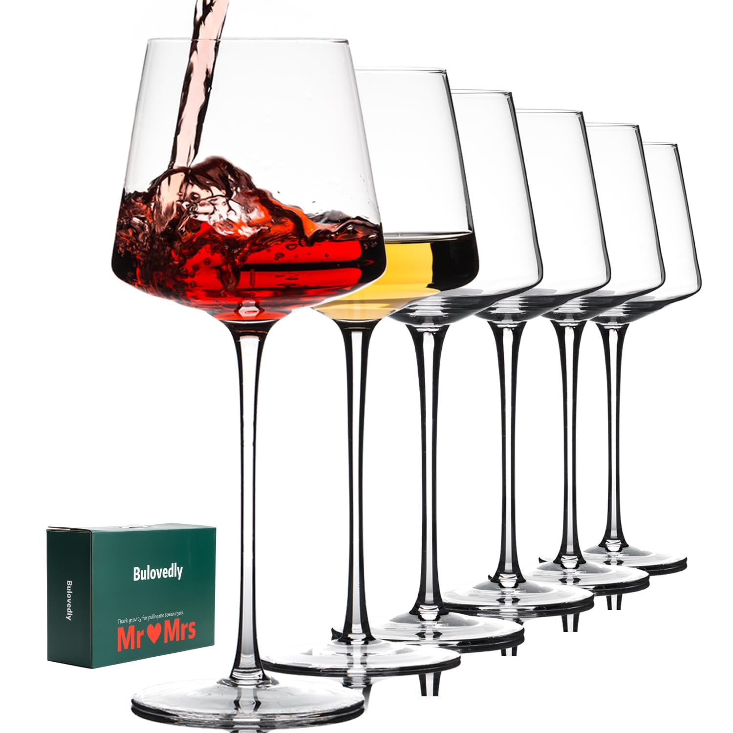 White Red Wine Glasses Set of 6 – 19oz Red Wine Glasses with Tall Long Stem,【Hand Blown】Cry... | Amazon (US)