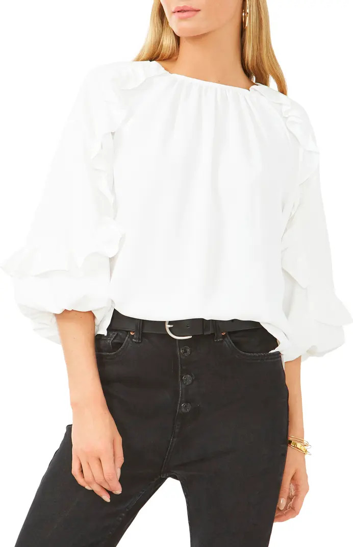 Ruffle Puff Sleeve Crêpe de Chine Blouse | Nordstrom