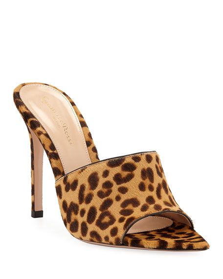 Leopard-Print Calf Hair Open-Toe Mule | Neiman Marcus