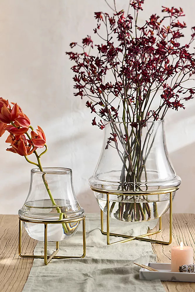 Glass Vase with Brass Stand | Anthropologie (US)