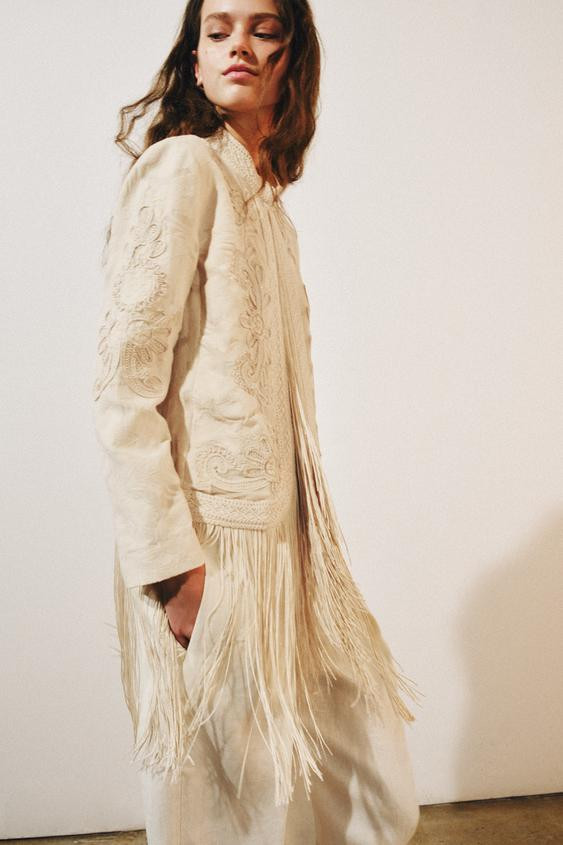 Zara - Zw Collection Fringed Jacket - Ecru / Beige - L - Woman | Zara US