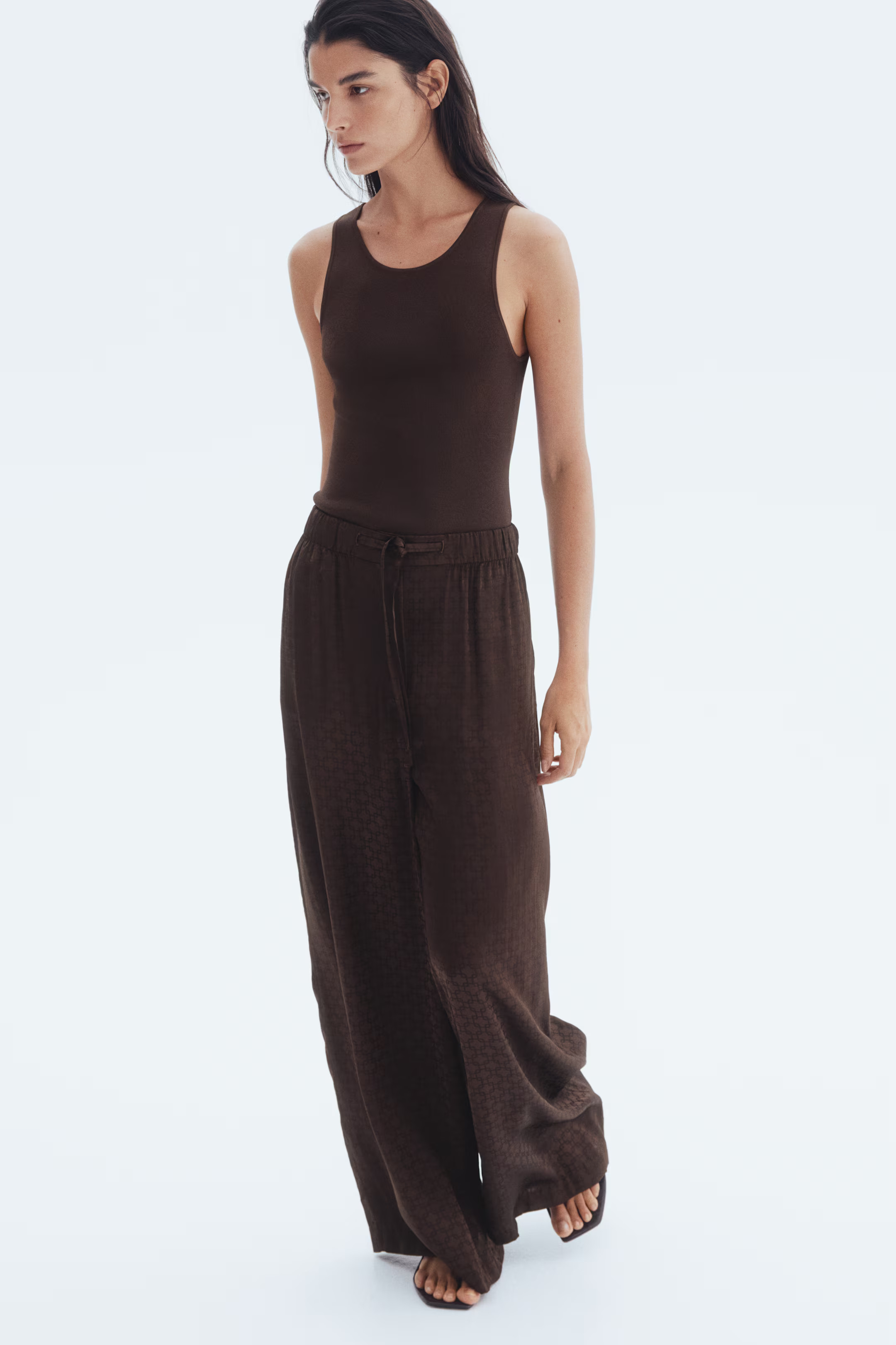 Wide trousers - Dark brown/Patterned - Ladies | H&M GB | H&M (UK, MY, IN, SG, PH, TW, HK)
