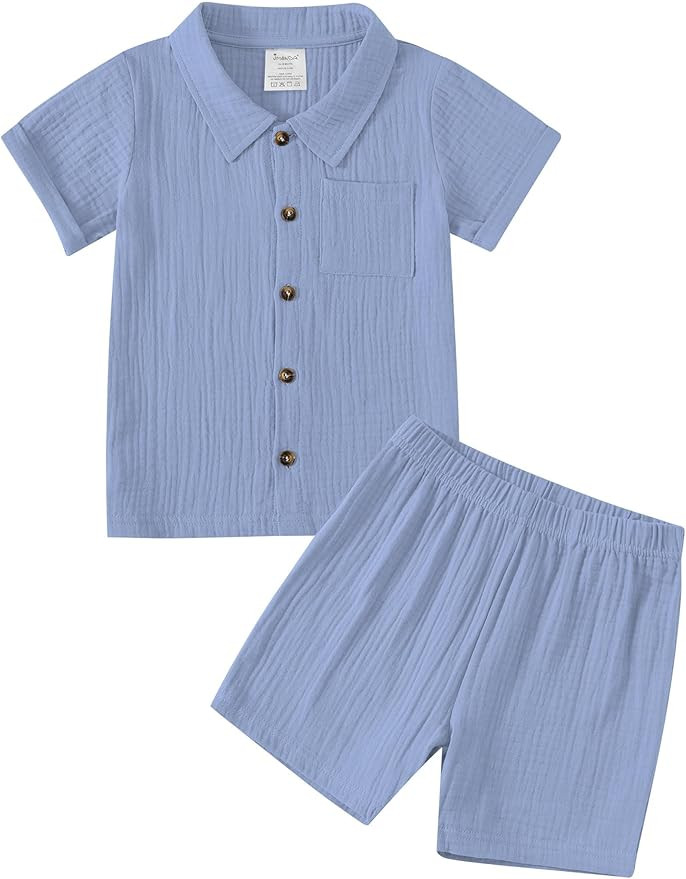 Jimonda Baby Boys Cotton Gauze Shirt/Shorts Sets Outdoor Toddler Button-down Clothes Set Summer S... | Amazon (US)