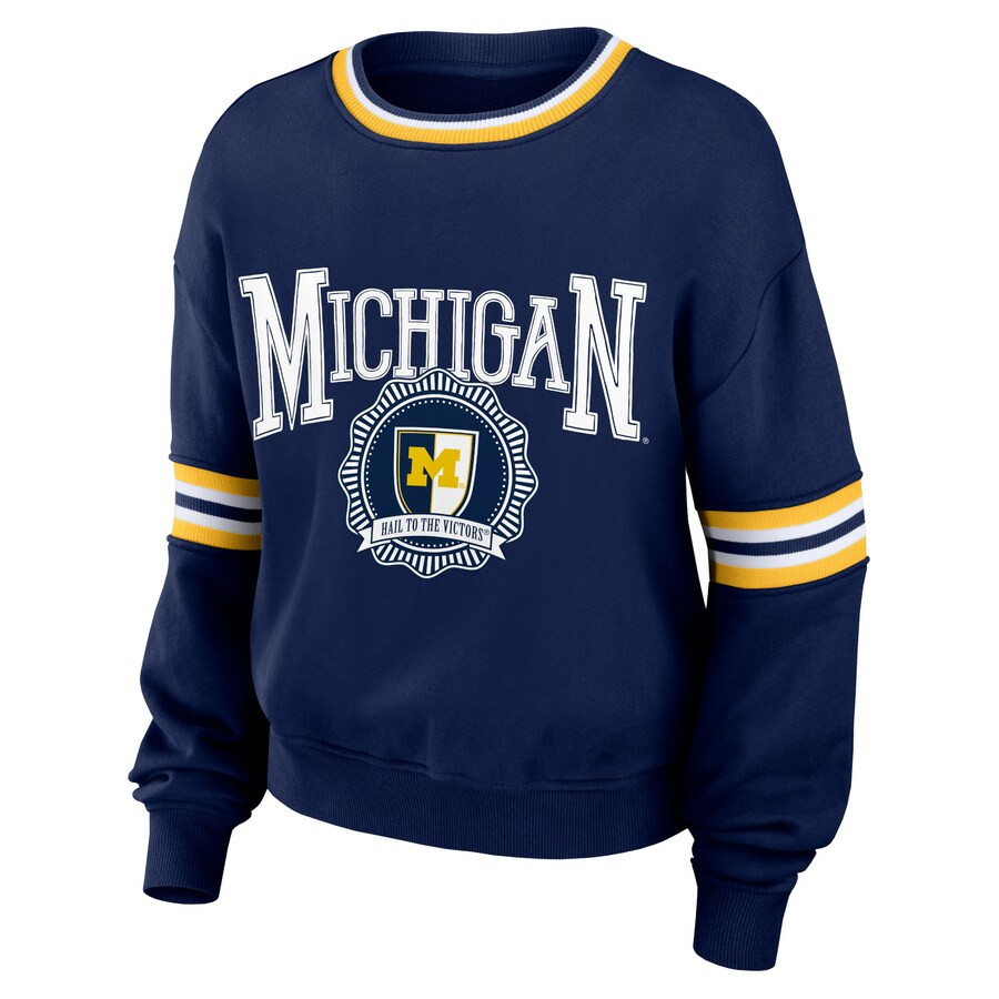 Michigan Wolverines WEAR by Erin Andrews Women's Vintage Pullover Sweatshirt - Navy | Fanatics