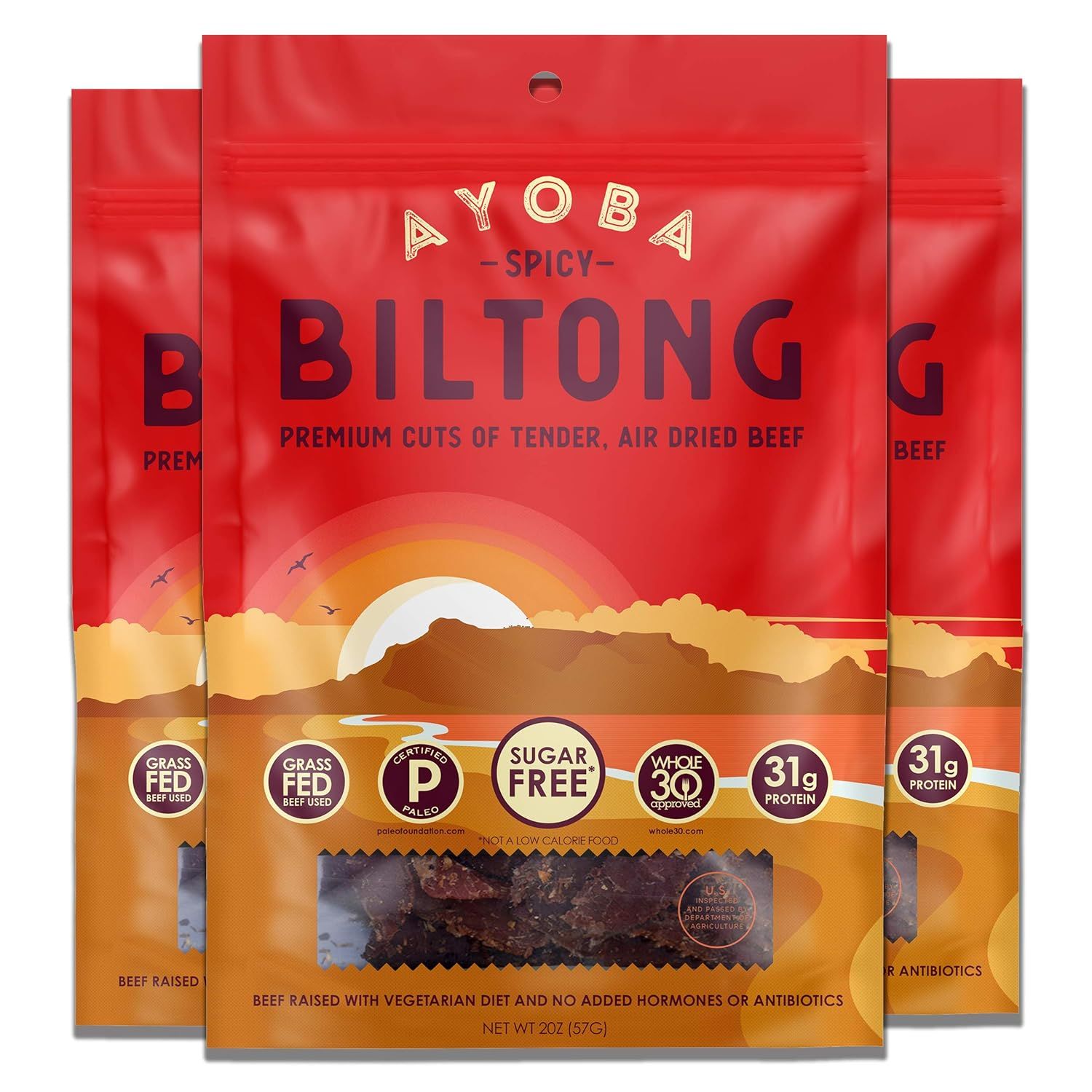 Ayoba Spicy Biltong - Grass Fed, Keto and Paleo Certified Air-Dried Beef Snack - Better Than Jerk... | Amazon (US)
