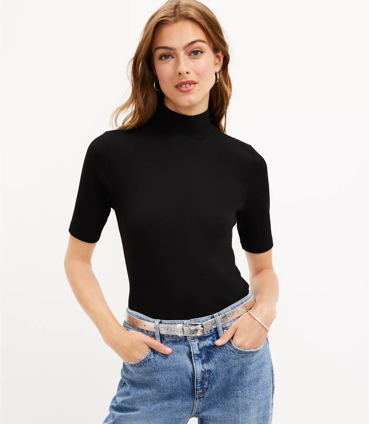 Ribbed Mock Neck Top | LOFT