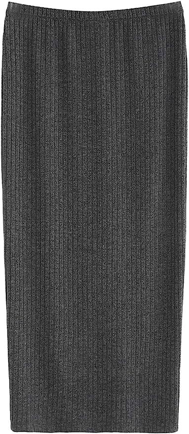 SheIn Women's Basic Plain Stretchy Ribbed Knit Split Full Length Skirt | Amazon (US)