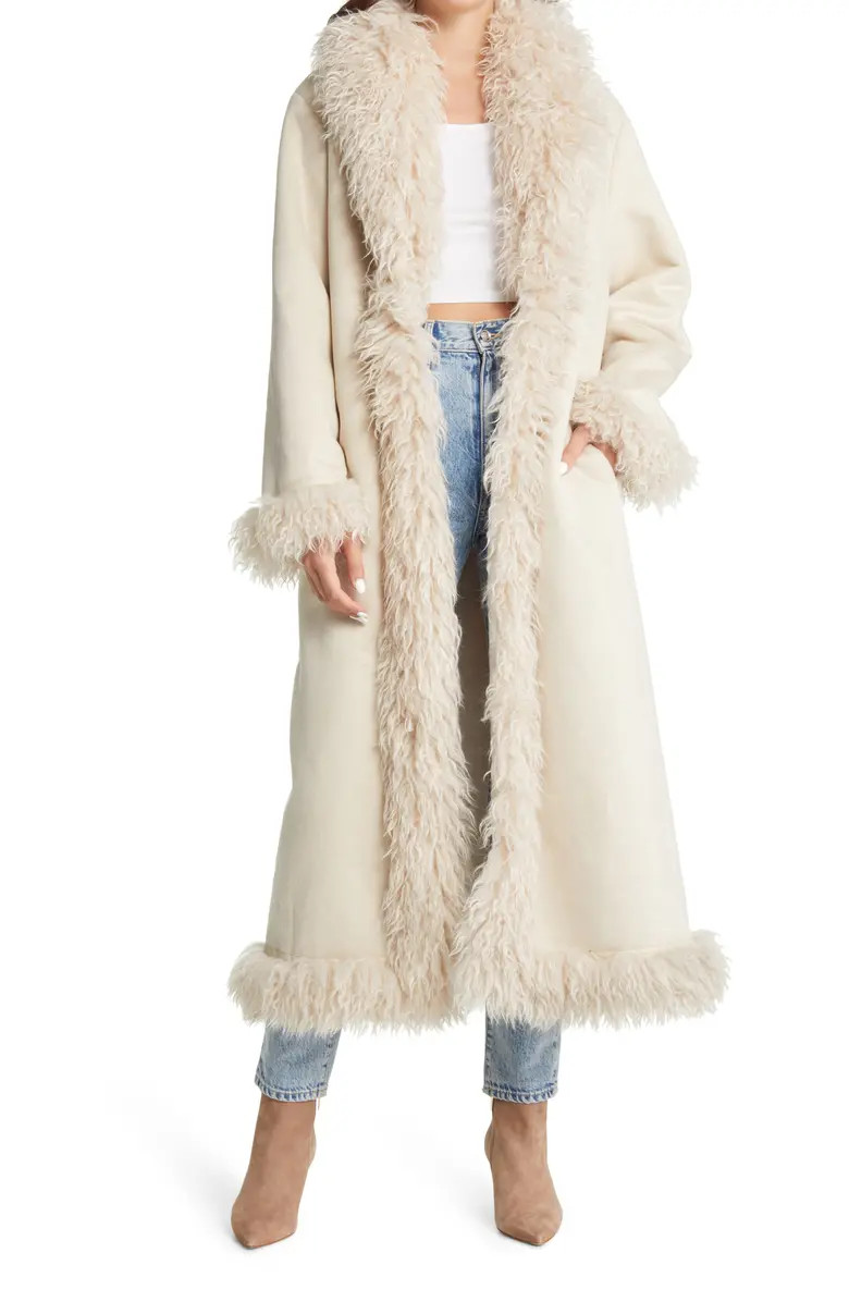 AZALEA WANG Longline Trench Coat with Faur Fur Trim | Nordstrom | Nordstrom