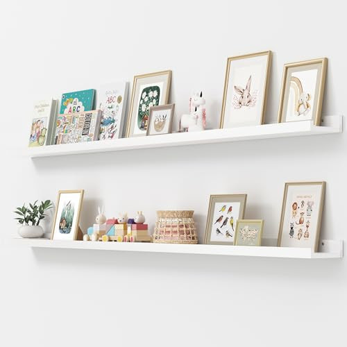 Picture Ledge Shelf, Floating Shelves Set of 2, Solid Pine Wood 72'' Long Large Nursery Book Shel... | Amazon (US)