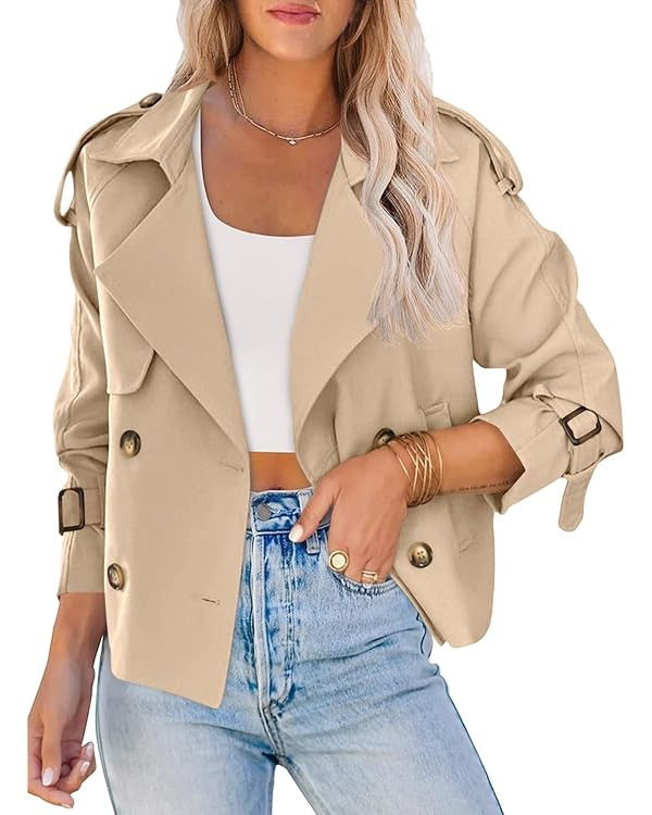 Saodimallsu Women Crop Double Breasted Trench Coat Raglan Sleeve Work Office Cropped Jacket With ... | Amazon (US)