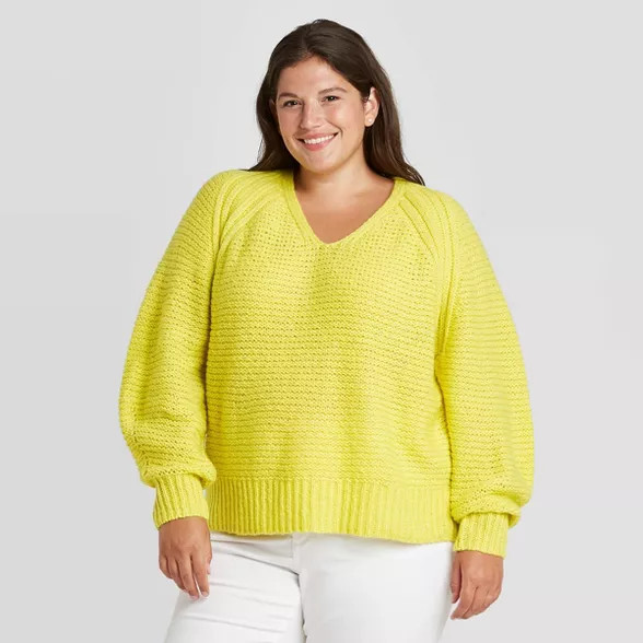 Women's Balloon Sleeve V-Neck Pullover Sweater - Universal Thread™ | Target