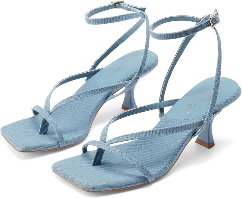 DREAM PAIRS Women's Dressy Kitten Heel Sandals, Sylvestra Strappy Open Square Toe Heels with Ankl... | Amazon (US)