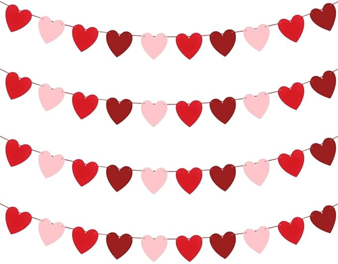 Quimoy 4 Pack Felt Heart Garland Banner, NO-DIY Valentine Decorations for Home Office Wall Party,... | Amazon (US)