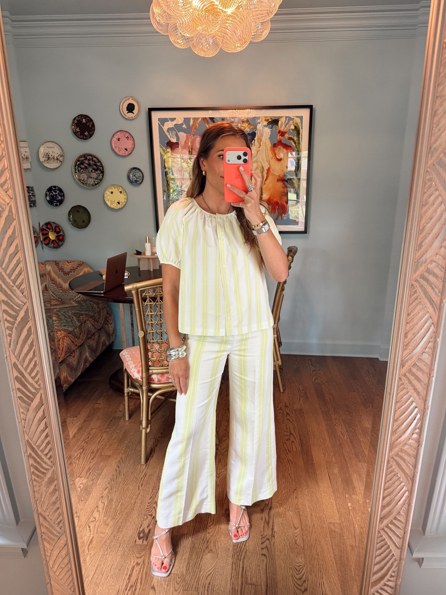 Cutest little stripe set! Wearing a 2 in the pants & xs in the top