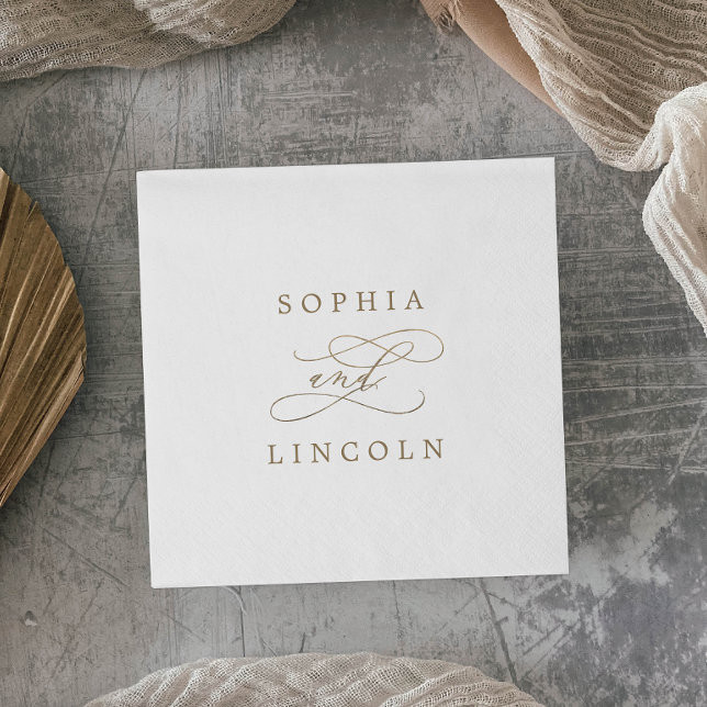 Romantic Gold Calligraphy Flourish Wedding Napkin | Zazzle