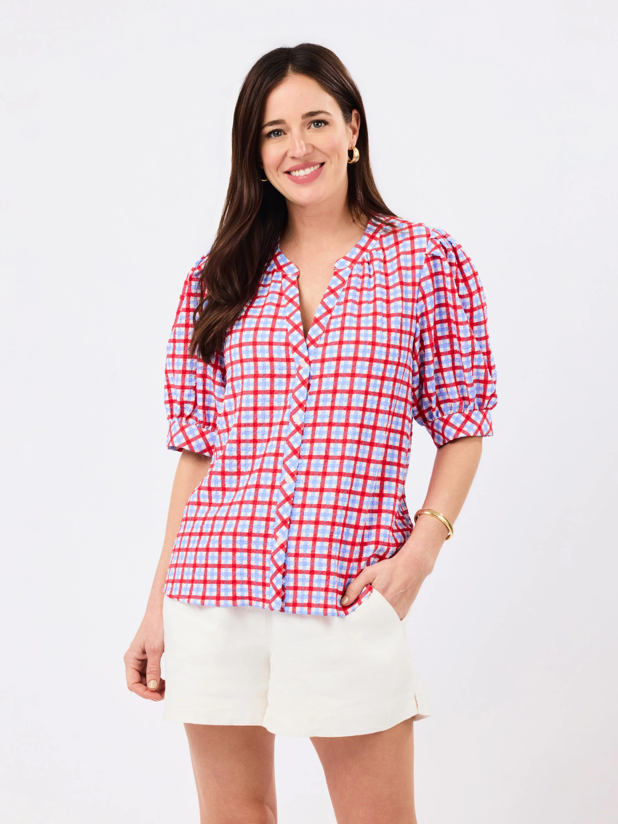 Elaine Top | Gingham Red + Blue | Mary Square