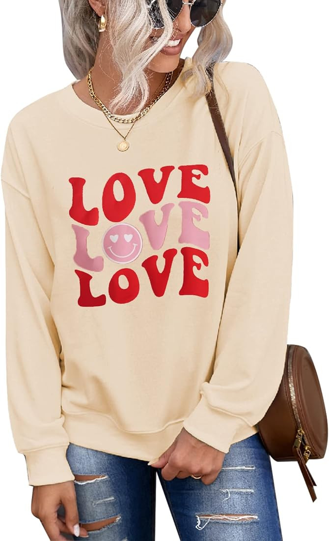 CM C&M WODRO Women Love Sweatshirt Valentine's Day Shirts Funny Graphic Casual Crewneck Pullover ... | Amazon (US)