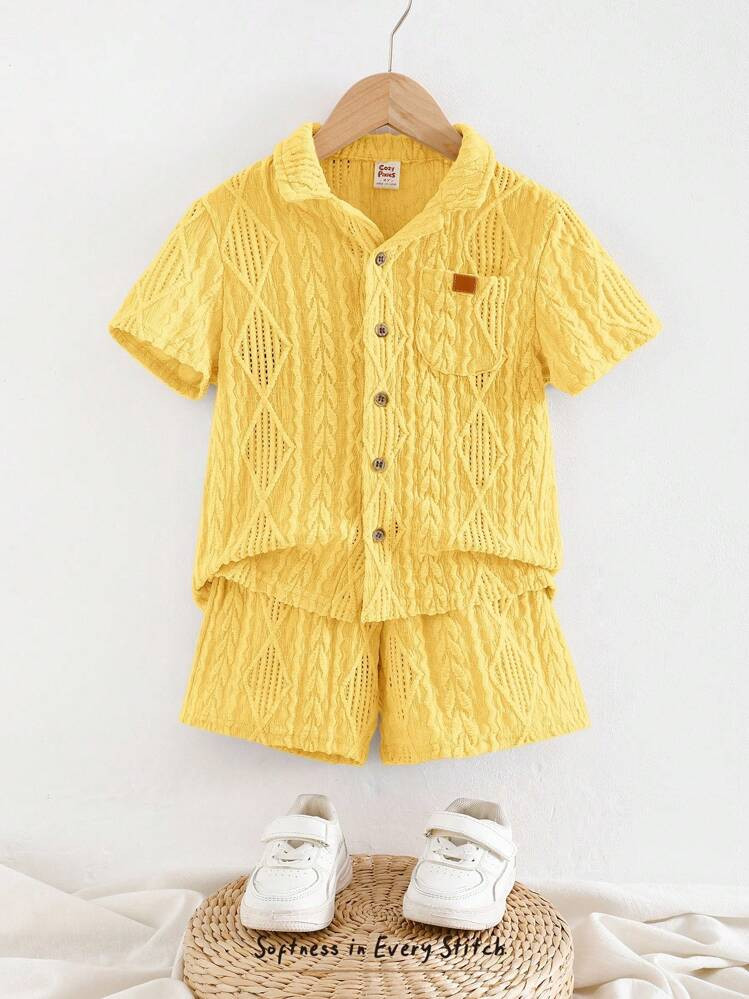 Cozy Pixies Set de 2 piezas: Cardigan de cuello tipo polo de unicolor de manga corta y shorts de ... | SHEIN
