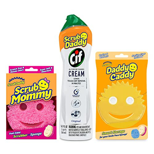 Scrub Daddy Scrub Mommy, Daddy Caddy + Cif All Purpose Cleaner - Scratch-Free, Dual-Sided Kitchen + Bathroom Scrubber + Multipurpose Cleaning Cream - Cleaning Supplies Kit for Multiple Surfaces | Amazon (US)