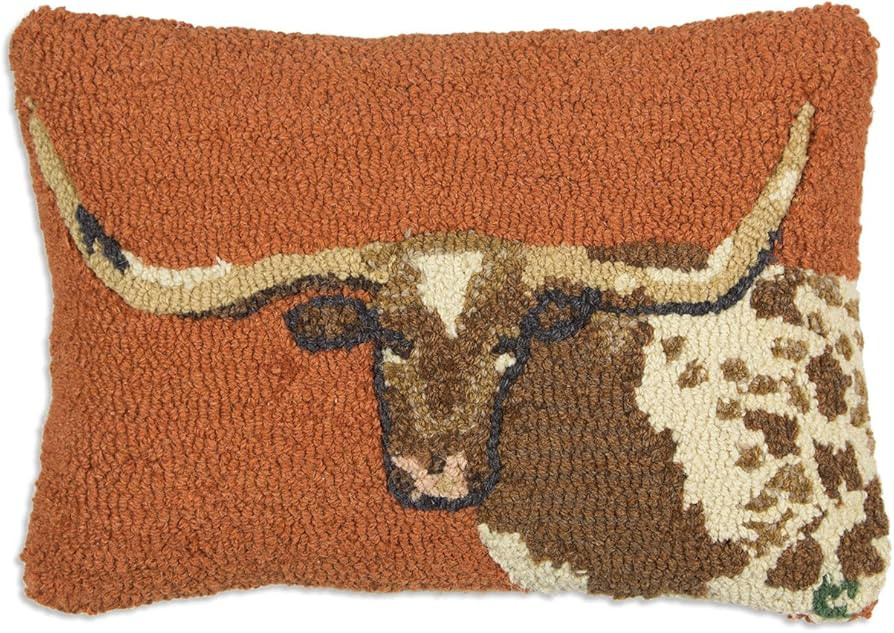 Artist-Designed Longhorn Steer Hand-Hooked Wool Decorative Throw Pillow (14 IN x 20 IN) Wildlife ... | Amazon (US)