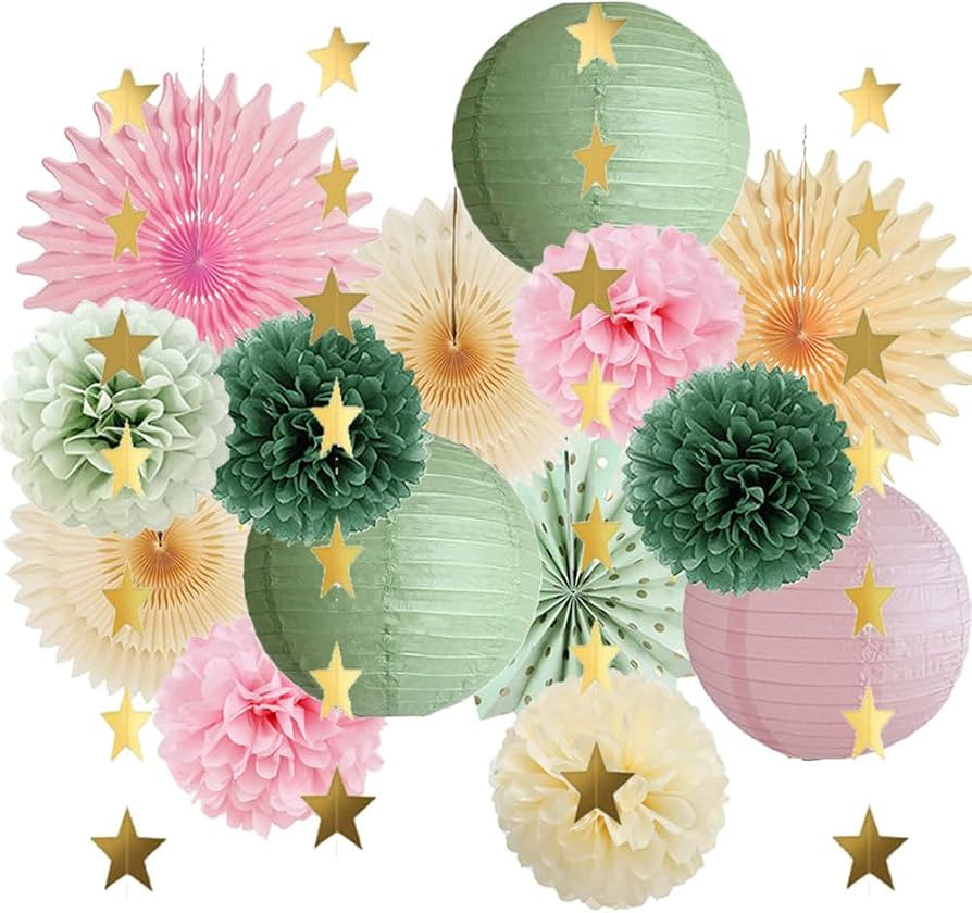 Sage Green and Pink Party Decorations Baby Shower Girl Olive Green and Light Pink Birthday Decora... | Amazon (US)