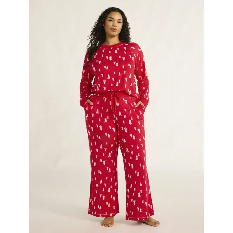 Joyspun Women’s Brushed Jersey Top and Wide Leg Pants Pajama Set, 2-Piece, Sizes XS-4X | Walmart (US)