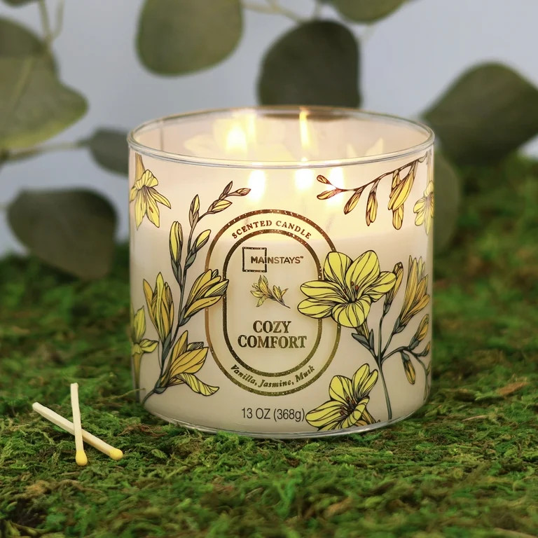 Mainstays Cozy Comfort Floral Scene 3-Wick Scented Candle Jar, 13oz | Walmart (US)