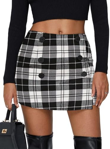EXLURA Womens Fall Plaid Bodycon Mini Skirts High Elastic Wasit Short Skirt Trendy Winter Sexy Y2... | Amazon (US)