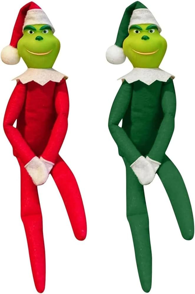 Lashicorn Grinch Elf Doll Christmas | 2 pk Green and Red Santa Claus Outfits Sits on Ledge for Ho... | Amazon (US)