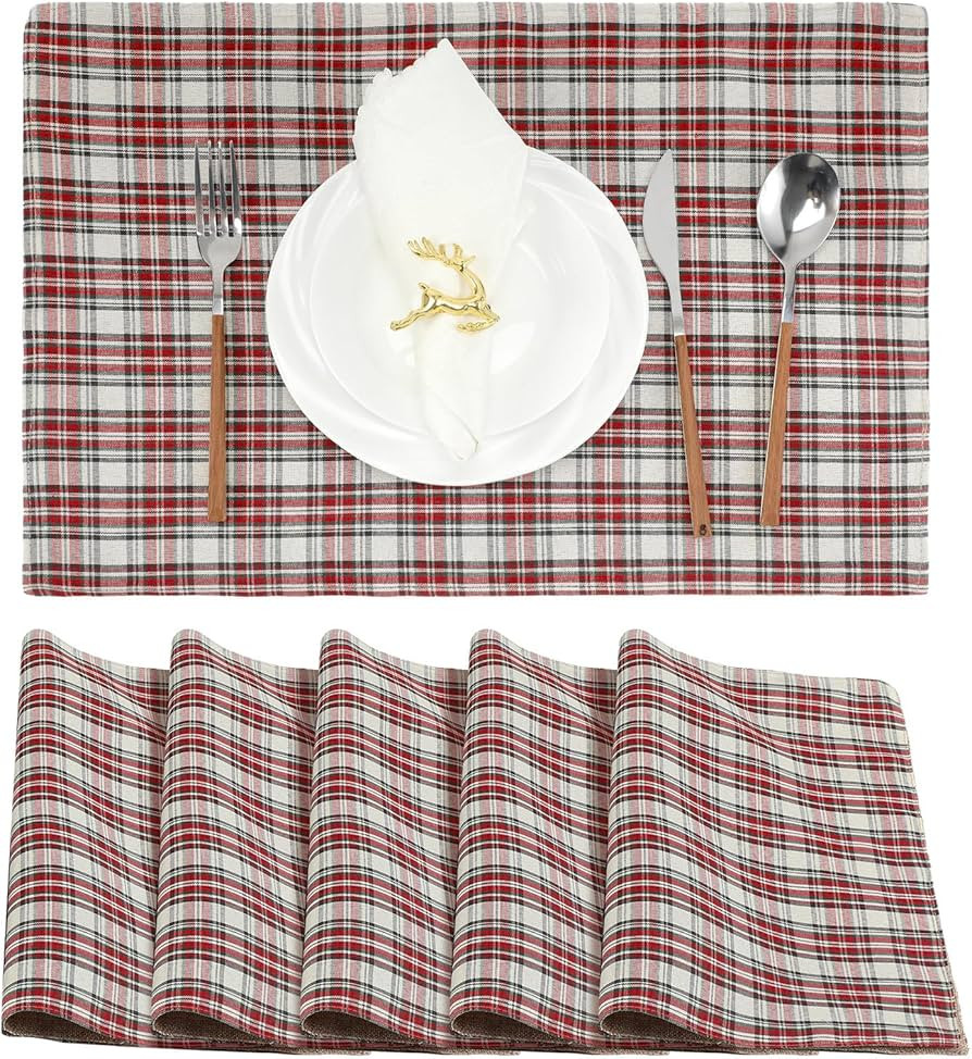 Set of 6 Double-Layer Christmas Placemats Red and White Buffalo Plaid 13x19 Inch Christmas Checke... | Amazon (US)