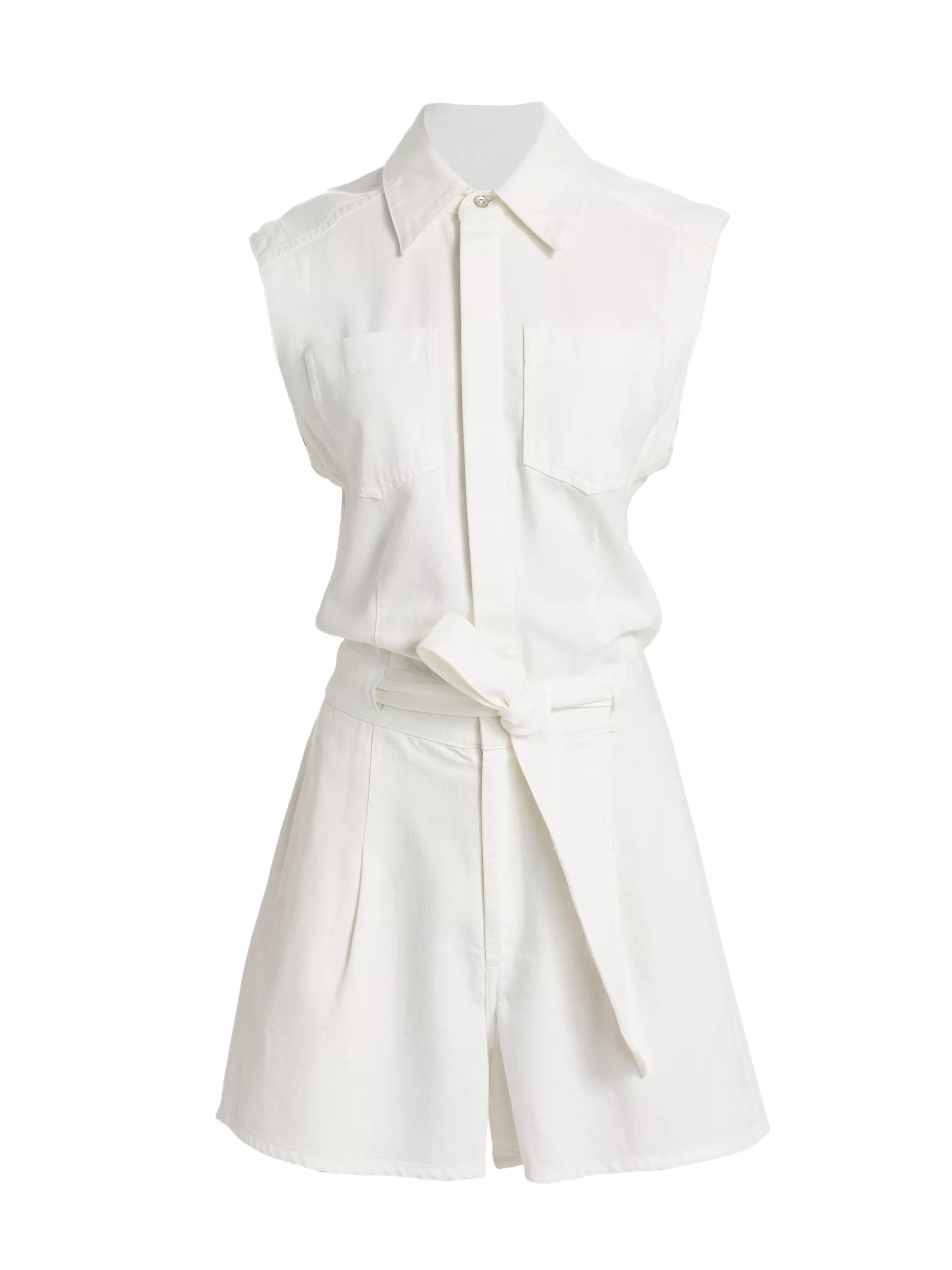 Eliza Denim Sleeveless Belted Romper | Saks Fifth Avenue