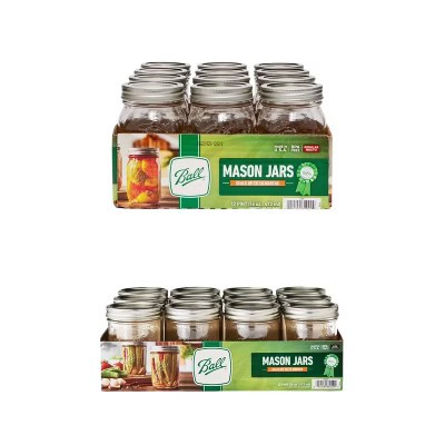 Ball Glass Mason Jars with Lids and Bands, Pint Size 16 Ounce 12 Regular Mouth + 12 Wide Mouth (Total 24 Jars) Variety Pack | Target