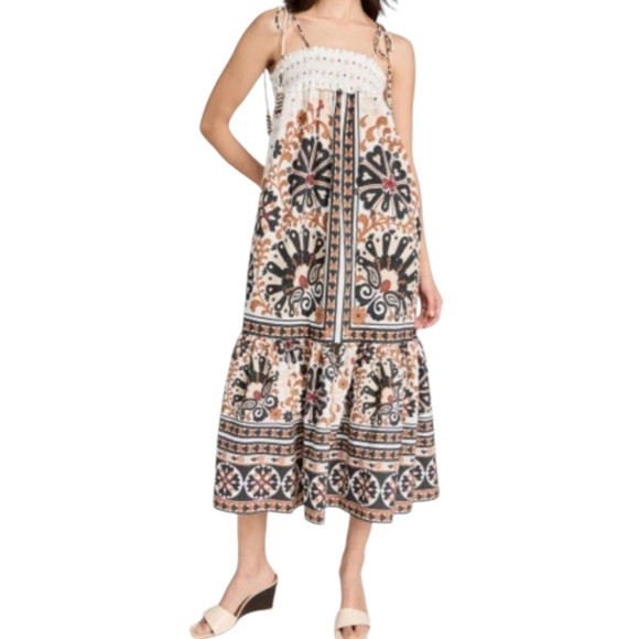 FARM Rio Flower Fan Tapestry Midi Dress Size L | Poshmark