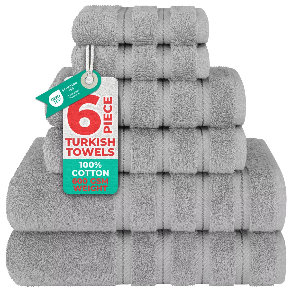 American Soft Linen 6 Piece Towel Set, 100% Cotton Bath Towels for Bathroom, Light Grey | Target