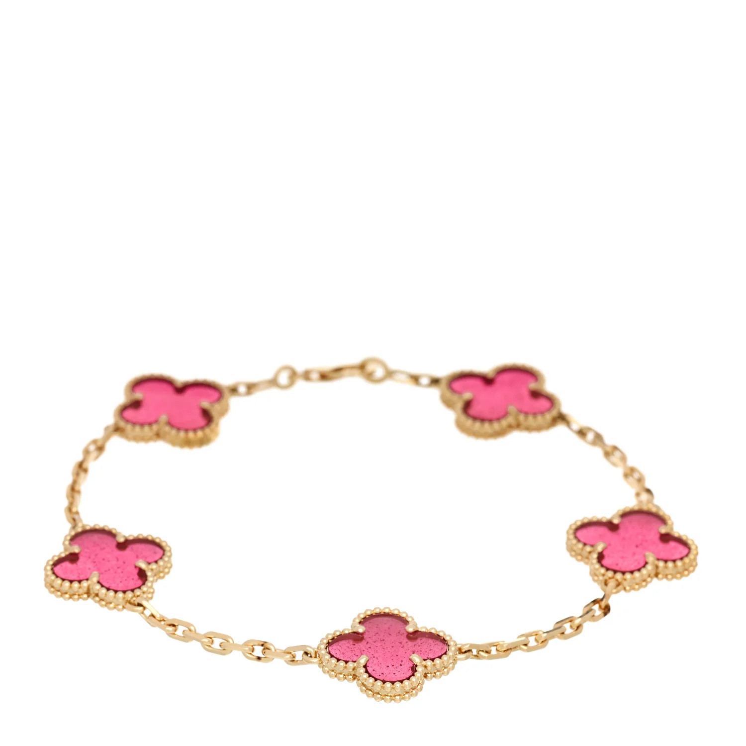 Van Cleef &amp; Arpels 18K Yellow Gold Pink Enamel 5 Motifs Vintage Alhambra Bracelet 1975545 | FASHIONPHILE (US)