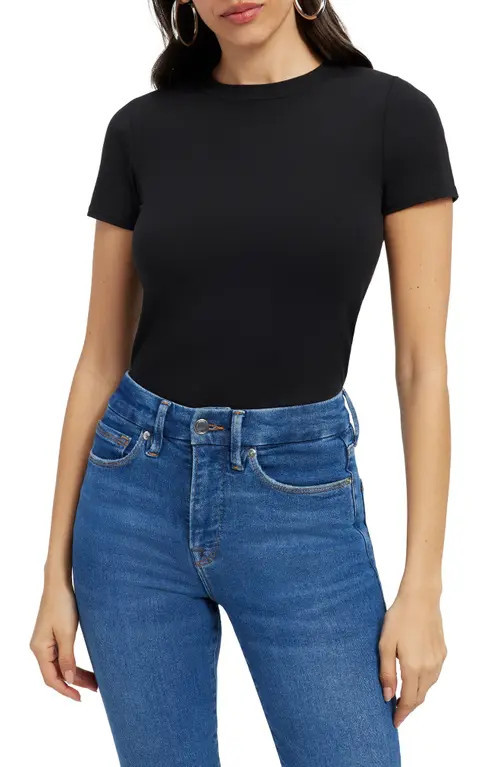 Good American Stretch Cotton Baby Tee in Black at Nordstrom, Size X-Small | Nordstrom