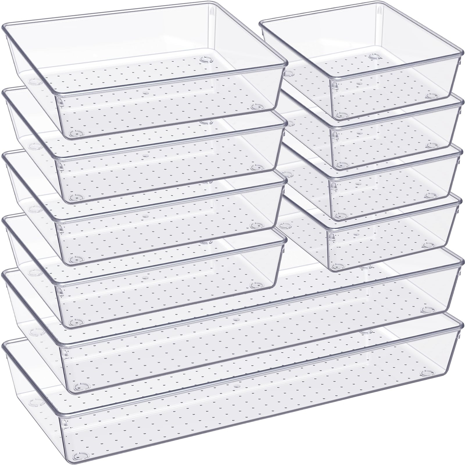 Criusia Drawer Organizer, 10 Pack Large Clear Plastic Set, 3 Size Versatile Bathroom and Vanity O... | Amazon (US)