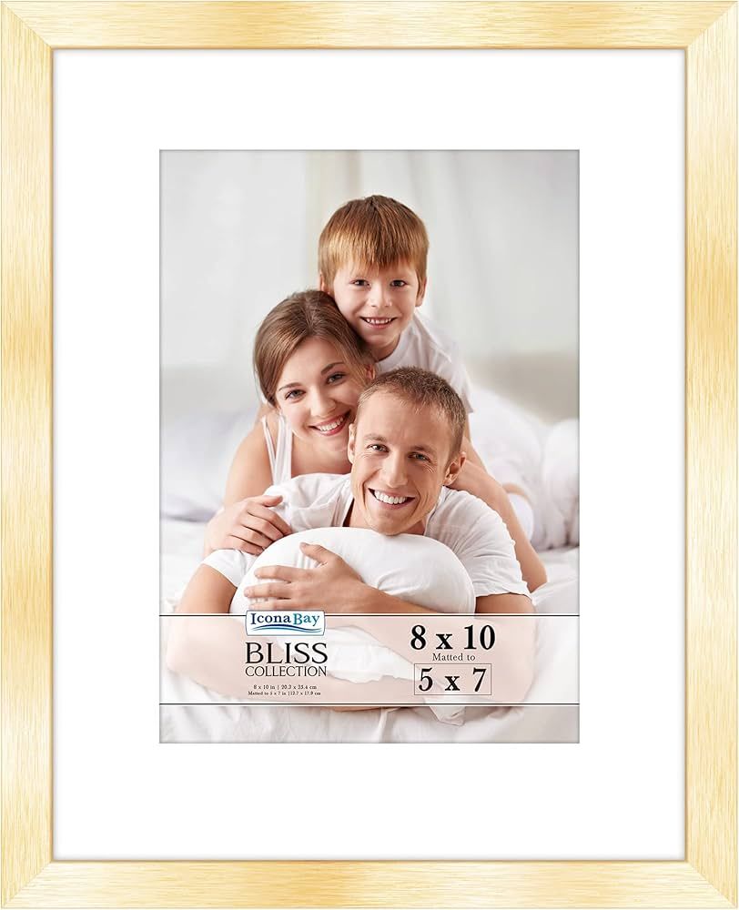 Icona Bay 8x10 Gold Picture Frame with Removable Mat for 5x7 Photo, Modern Style Wood Composite F... | Amazon (US)