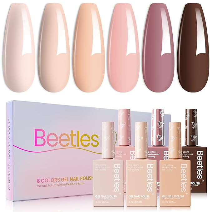 Beetles Neutral Gel Nail Polish Set - 0.51OZ Spring Gel Polish 6 Colors Nude Light Skin Dark Brow... | Amazon (US)