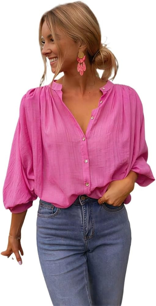 Women's Long-Sleeved Shirt Women's Elegant Light Ruffle Sleeve Button Down Blouse | Amazon (US)