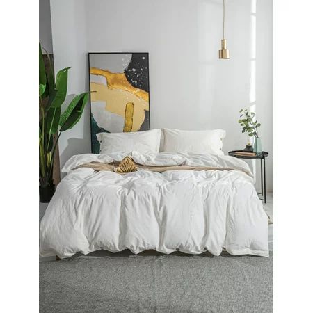 Move Over 100% Washed Cotton Bedding Sets Queen White Duvet Cover Set Button Closure Pattern No Fill | Walmart (US)