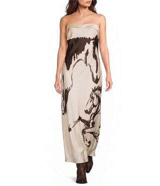 Horse Printed Strapless Maxi Dress | Dillard's