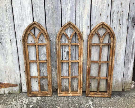 1-34" Cottage Wood Window Frame, Arch Window, Decorative, Cathedral, Wall Decor, Wall Hangings, F... | Etsy (US)