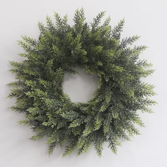 24'' Christmas Cedar Wreaths, Real Touch Faux Green Fake Pine Needles Wreath Artificial Cedar Wre... | Amazon (US)
