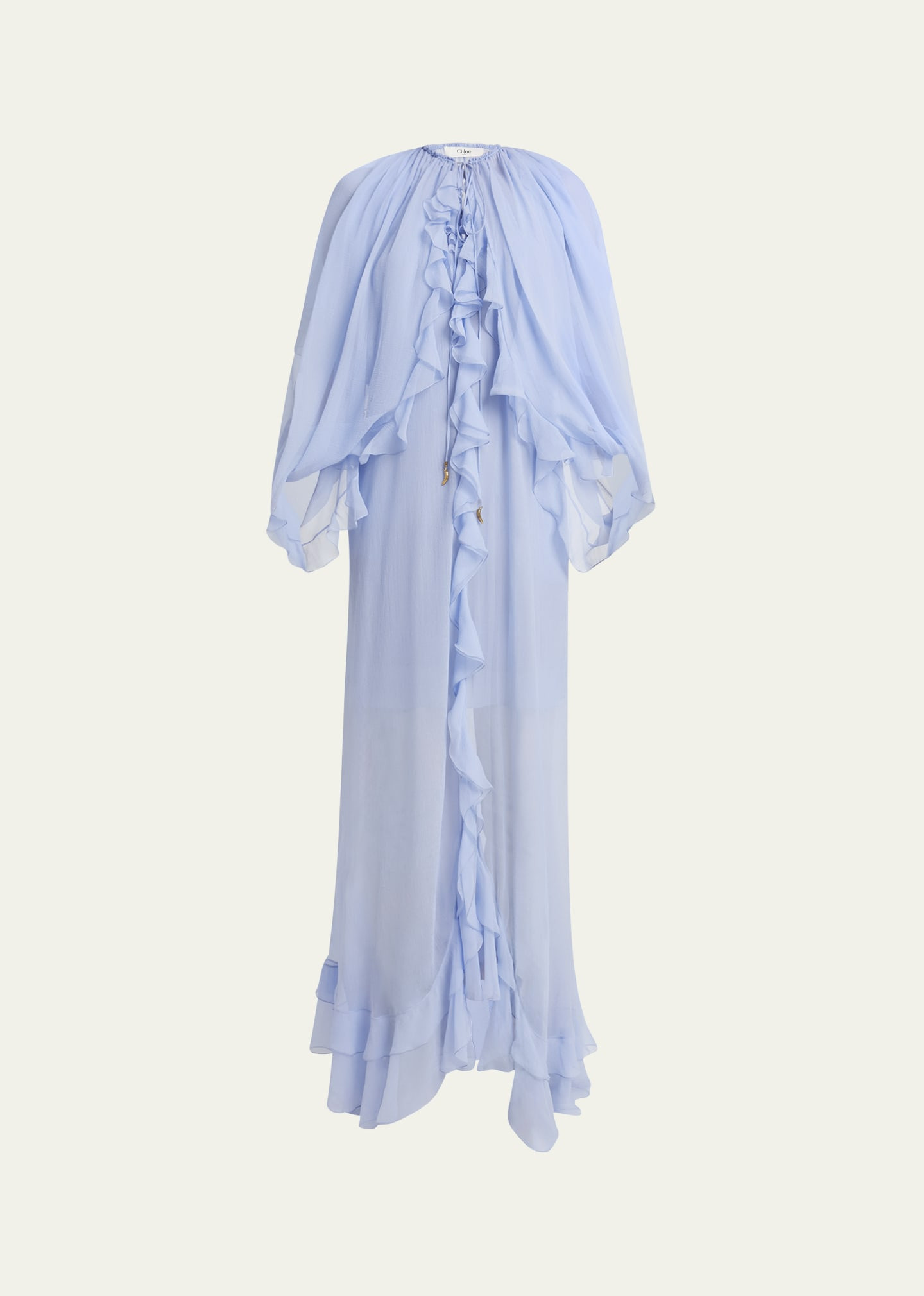Chloe Long Ruffle-Trim Silk Mousseline Dress | Bergdorf Goodman