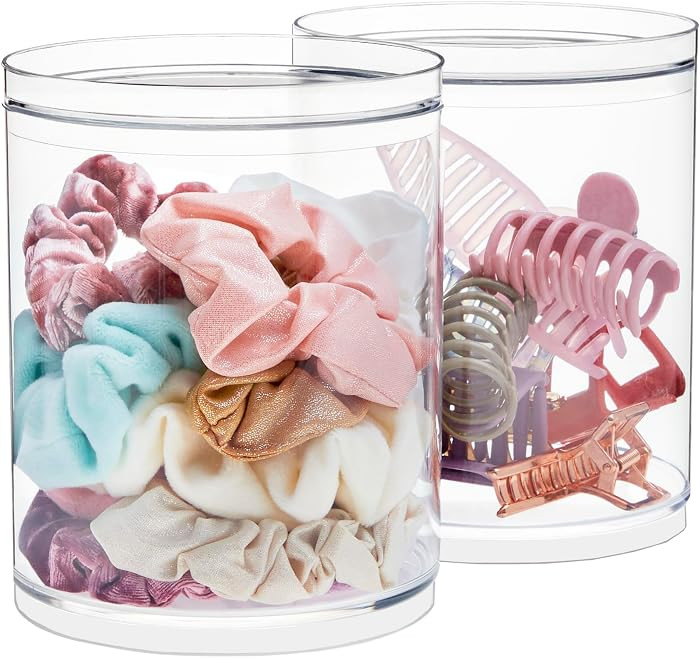 STORi Bella Tall Scrunchie Holder | Stackable Clear Plastic Container (Set of 2) Round Vanity Sto... | Amazon (US)