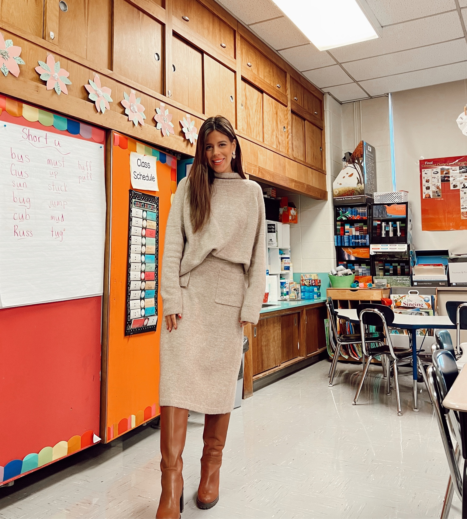 Matching brown sweater and skirt set paired with tall brown leather boots.

#LTKshoecrush #LTKworkwear #LTKunder50