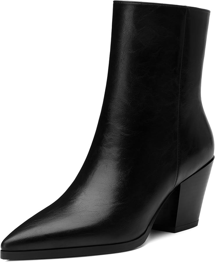 NUMALEO Womens Ankle Boots Chunky Low Heel Pointed Toe Heeled Booties Side Zipper Comfy Fall Wint... | Amazon (US)