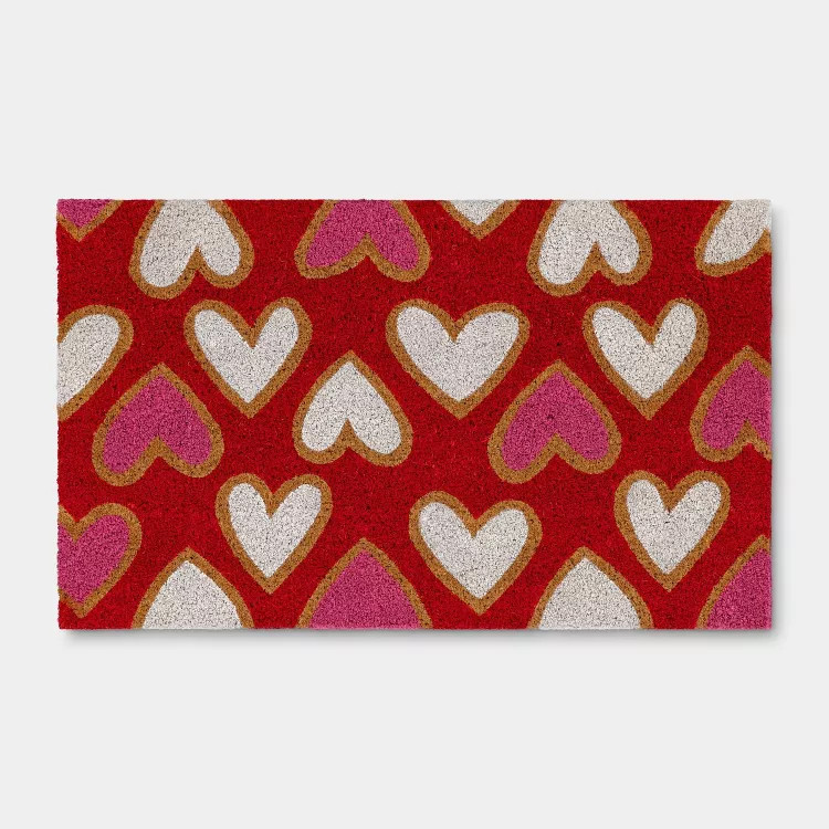 Valentine's Day Multi Hearts Coir Doormat Red - Room Essentials™ | Target